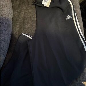 Adidas women’s Black Track Pants with White Stripes